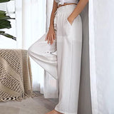 Women Elastic Waisted Wide Leg Loungewear Ladies Baggy Long Pants High Waist Lounge Harem Casual Loose Palazzo Pants