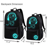 Spostyle Canvas School Backpack for Boys Girls College Anime Luminous Backpack 15.6 inch USB Lightweight Daypack Cartoon Bookbag Lunch Bag Pencil Case, Black/Gray
