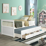 Gplesas Twin Size Captain Bed w/3 Storage Drawers, Trundle Bed Wooden Bed Frame, Solid Wood Platform Guest Bed Walnut