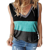 Women Color Block Tank Tops Sleeveless V Neck Summer Casual Tee Shirt Loose Tees