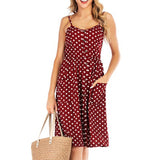 Women Backless Spaghetti Strap Dress Floral Print Pocket Summer Sexy Beach Dress