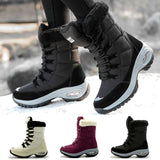 Lady Solid Color Mid Calf Boot Flat Casual Shoes Lace Up Round Toe High Top Warm