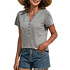 Women Solid Short Sleeve T-Shirt Summer V Neck Blouse Button Tops Casual Pullover Tunic
