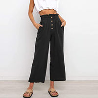 Women Plain Daily Wear Trousers Casual Buttons Palazzo Pant Loose Fit Solid Color Pants