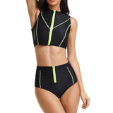 Women 2 Piece Tankini Swimming Suit With High Waist Boyshorts Zipper Front Beachwear Bathing Suit Swimwear