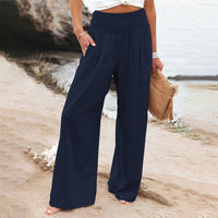 Womens Loose Fit Casual Pants Elastic Waist Yoga Summer Beach Pants with Pockets