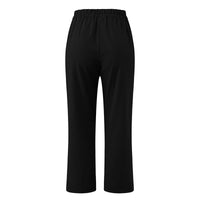 Women's Cotton Straight Capri Pants Casual Elastic Waist Trousers with 2 Pockets