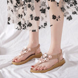 Women Sandals Summer Boho Casual Flat T-Strap Thong Elastic Comfortable Flip Flops Beach shoes