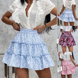 Women Pleated Skirts Casual High Waist Mini Skirt Printed Summer Swing Skirt