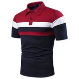 Mens Striped Printed Polo Shirt Short Sleeve Tops Blouse Pullover Blouse Buttons