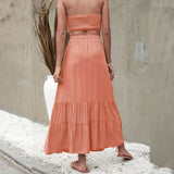 Womens Summer Casual Boho Elastic High Waist Skirts Pleated A Line Swing Beach Maxi Skirt