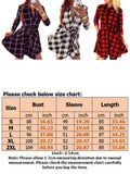 Women's Plaid Check V-Neck Long Sleeve A-Line Mini Dress Lace Up Casual Dresses