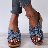Women Cross Strap Slippers Mules Wedge Anti-Slip Casual Shoes Peep Toe Sandals