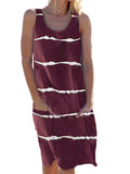 Women Striped Beach Slip Skirt Knee Length Sleeveless Round Neck Dress Plus Size