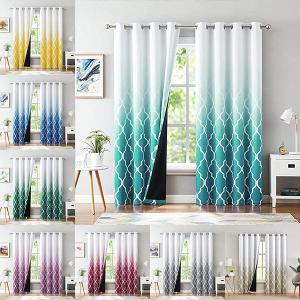 1 Piece Gradient Color Room Darkening Curtain Grommet Blackout Window Curtain Eyelet Ring Top Window Drapes Thermal Insulated Curtain Panel