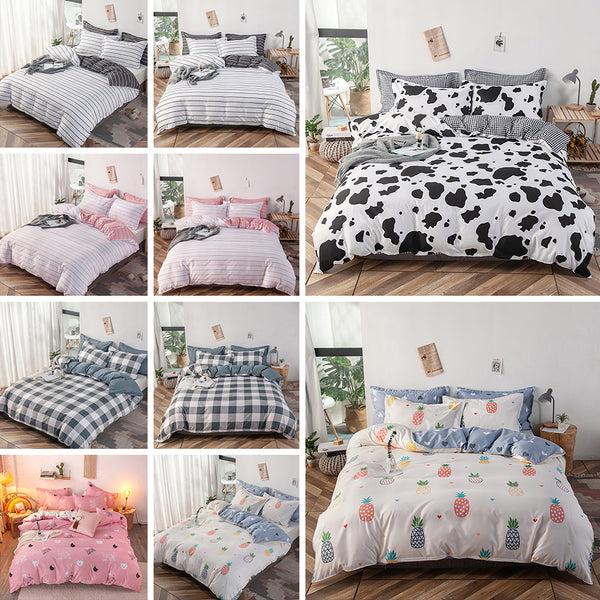Kid Cartoon Bedding Set Cow Print Duvet Cover Black White Comforter Cover Milk Cow Animal Bedspreads Cover 3 Pcs Queen Size, Reversible Plaid Grid Toddler Teen Boys Girls Room Decor