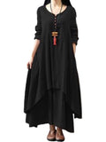 Women Peasant Ethnic Boho Cotton Linen Long Sleeve Maxi Dress Gypsy Blouse Shirt