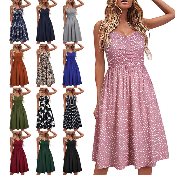 Lumento Casual Dresses for Women Sleeveless Summer Beach Dress A Line Spaghetti Strap Sundress