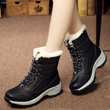 Women's Snow Boots Mid Calf Waterproof Lace-Up Plush Lined Winter Shoes