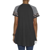 Women's Round Neck Leopard T Shirts Short Sleeve Striped Color Block Casual Tops
