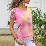 Tie Dye strapless Ripped T-shirt Tee Hipster Fashion Festival Grunge Rainbow Top