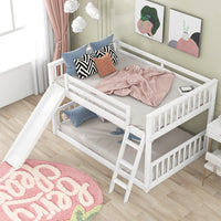 Gplesas Teens Adults Kids Heavy Duty Full Over Full Full-Length Guardrail No Box Spring Needed Bunk Beds Frame With Convertible Slide And Ladder Space-Saving
