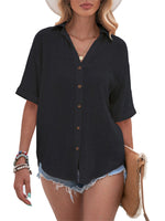 Women Loose Solid Color Tee Shirt Ladies Basic T-shirt Short Sleeve Vacation Roll Casual Blouse