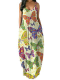 Women's Loose Floral Maxi Dresses Casual Long Dresses 2 Side Pockets Boho Dress