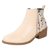 Women's Leopard Stitching Casual Ankle Boots Zip Round Toe Chunky High Top Shoes