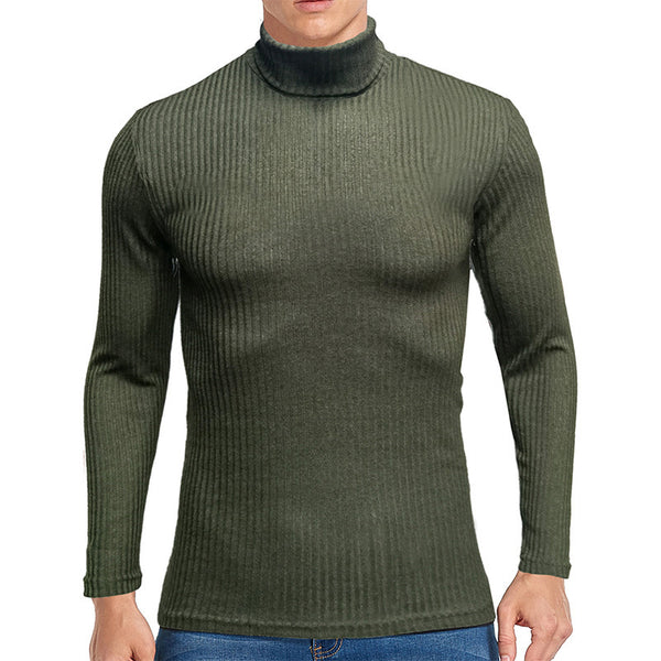 Men's Solid Color High Collar Knitted Sweater Jumper Casual Pullover Tops Blouse