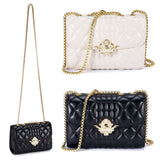 Women Fashion Quilted Crossbody Bag Leather Small Shoulder Handbag Satchel Purse with Metal Chain Strap