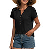 Women Solid Short Sleeve T-Shirt Summer V Neck Blouse Button Tops Casual Pullover Tunic