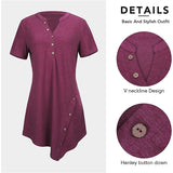 Women's Short Sleeve V Neck T Shirt Button Side Tunic Tops Blouse Asymmetrical Shirt Tops