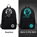 Spostyle Canvas School Backpack for Boys Girls College Anime Luminous Backpack 15.6 inch USB Lightweight Daypack Cartoon Bookbag Lunch Bag Pencil Case, Black/Gray