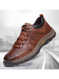 Men Leather Shoes Breathable Anti Slip Lace Up Hiking Sneakers Casual Flat Shoes