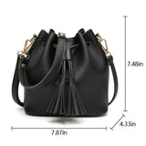Womens Mini Bucket Bag Leather Drawstring Purse Tassel Crossbody Shoulder Bag