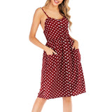 Women Backless Spaghetti Strap Dress Floral Print Pocket Summer Sexy Beach Dress