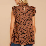 Women's Ruffled Floral Print Blouse Tops Ladies Casual Loose Sleeveless T Shirt