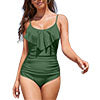 Women Monokinis Swimsuit One-piece Swimming Suit Ruffles Swimwear Round Neck Beachwear Tummy Control Bathing Suit With Push Up Bra Padded