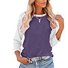 Women Color Matching Crew Neck 3/4 Sleeve T-Shirt Pullover Blouse Tops Tunic Tee