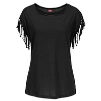 Plus Size Women Summer Short Sleeve Tassel Casual Tops Blouses Solid T-Shirt Bodycon Scoop Neck Shirt
