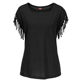 Plus Size Women Summer Short Sleeve Tassel Casual Tops Blouses Solid T-Shirt Bodycon Scoop Neck Shirt