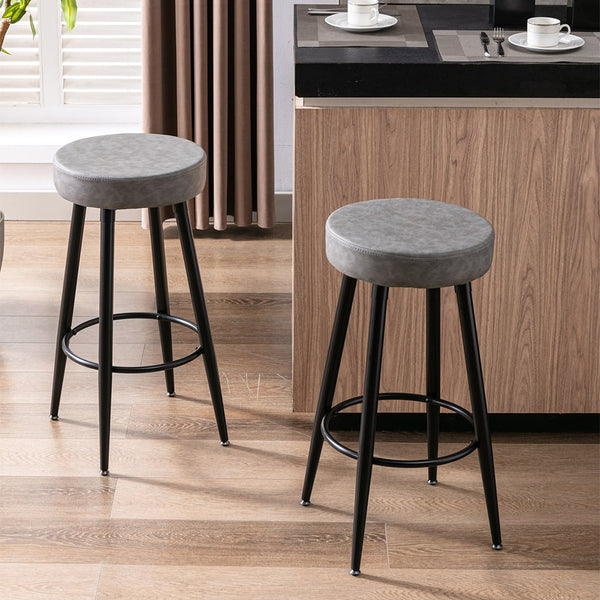 Gplesas Durable Barstool Round Shape Mordern Chairs 2-Pcs Set Sturdy Bar Stools Furniture Counter Kitchen