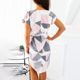 Women Casual Short Sleeve Midi Dress Ladies V-Neck Shirt Dress Sundress Lace Up