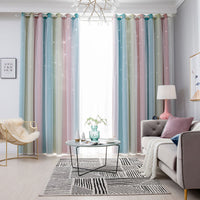 2-Layers Blackout Curtains Eyelet Ring Top Window Drapes Grommet Top Room Darkening Curtain Star Curtain Panel For Kids Boy Girl Bedroom Decor