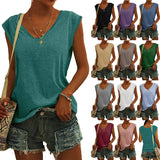 Women Solid V-Neck Tops Short Sleeve T-Shirt Casual Pullover Loose Blouse Summer Tee Shirt