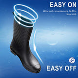 Women Rain Boots Black Waterproof Mid Calf Booties Fashion Out Work Garden Shoes