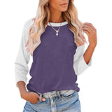 Women Color Matching Crew Neck 3/4 Sleeve T-Shirt Pullover Blouse Tops Tunic Tee
