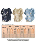 Women Crew Neck T-Shirt Daisy Printing Ruffles Short Sleeve Top Blouse Pullover
