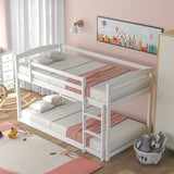 CUH Low Bunk Bed for Kids Bedroom, Twin over Twin Bed,Floor Bunk Bed Frame with Safety Rail, Ladder,Beds Mattress Foundation for Boys Girls, No Box Spring Needed